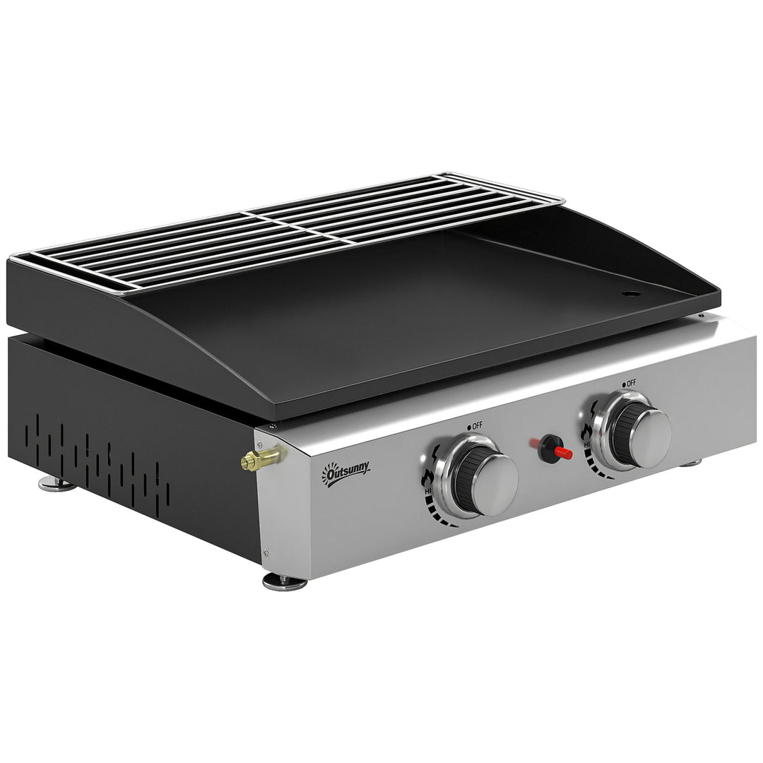 5 kW gasgrill, bærbar bordgrill med 2 brændere, keramisk belægning, grillrist, varmeplade