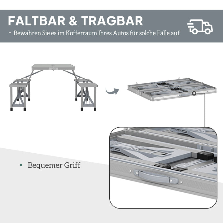 Campingbord klapbord med 4 stole klapbord havebord i aluminium 85,5 x 135 cm grå