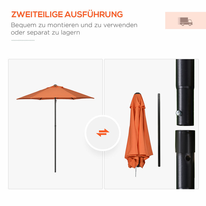 Parasol ø196 cm, sekskantet balkonparasol til strand, balkon, have, orange