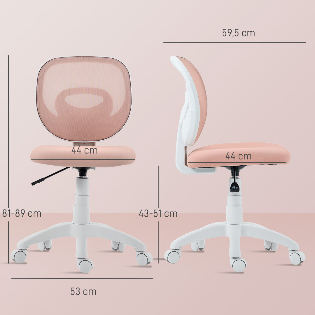 Ergonomisk kontorstol med C-formet rygstøtte, højdejusterbar, pink