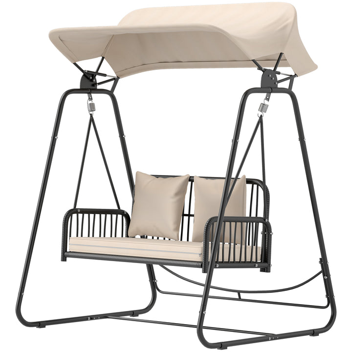 Hollywood swing rattan 2-personers havegynge med soltaghynde op til 240 kg 149 x 121 x 180 cm khaki