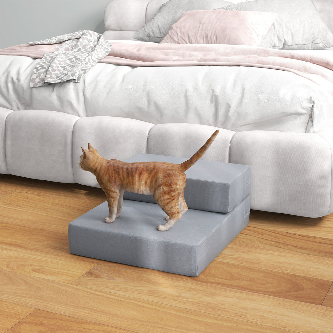 Kæledyrstrappe, kæledyrsmåtte, 2 trin, foldbar, op til 7 kg, hundetrappe, trappe, måtte til katte og hunde, grå, L45 x B39 x H20 cm