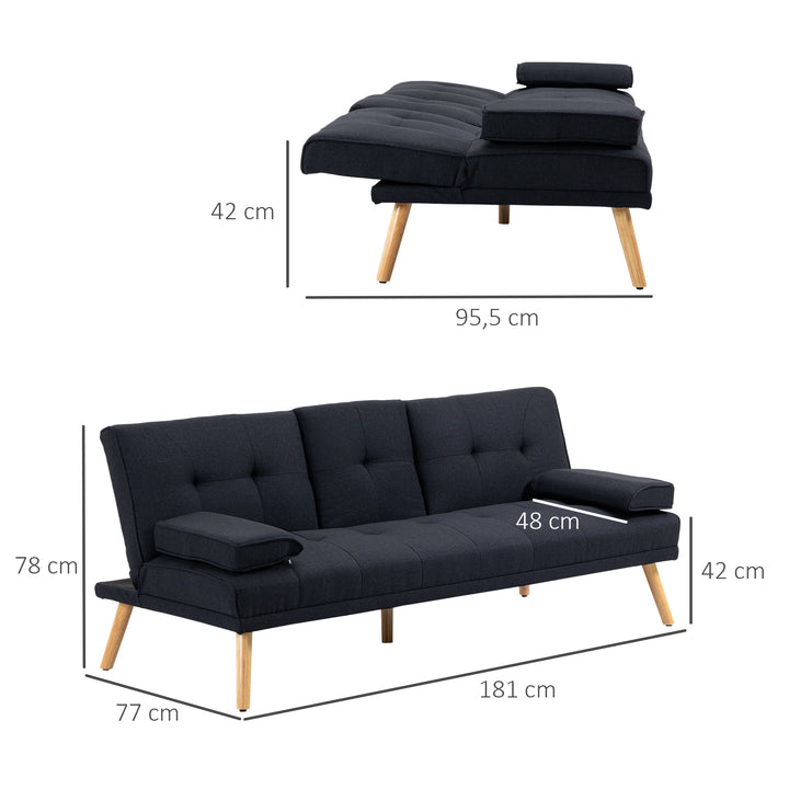 Sovesofa, gæsteseng, justerbar ryglæn, klapbord, 181 x 77 x 78 cm, sort