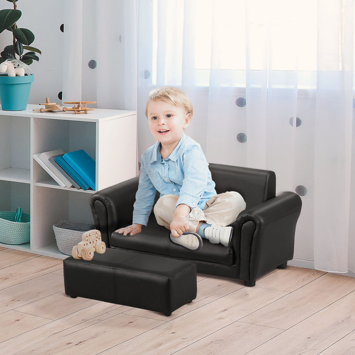 Børnelænestol med fodskammel, børnesofa med fodskammel, børnesofa, sofalænestol, sort, 83 x 42 x 41 cm