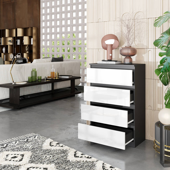 GABRIEL – kommode / sideboard med 4 skuffer – antracit / hvid højglans – H92 cm B60 cm D33 cm