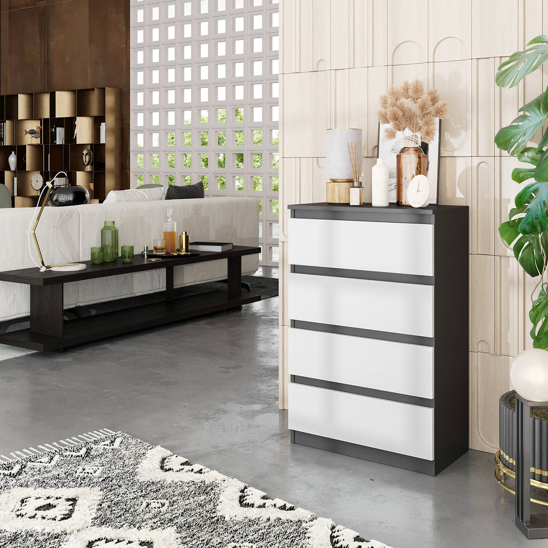 GABRIEL – kommode / sideboard med 4 skuffer – antracit / mat hvid – H92 cm B60 cm D33 cm