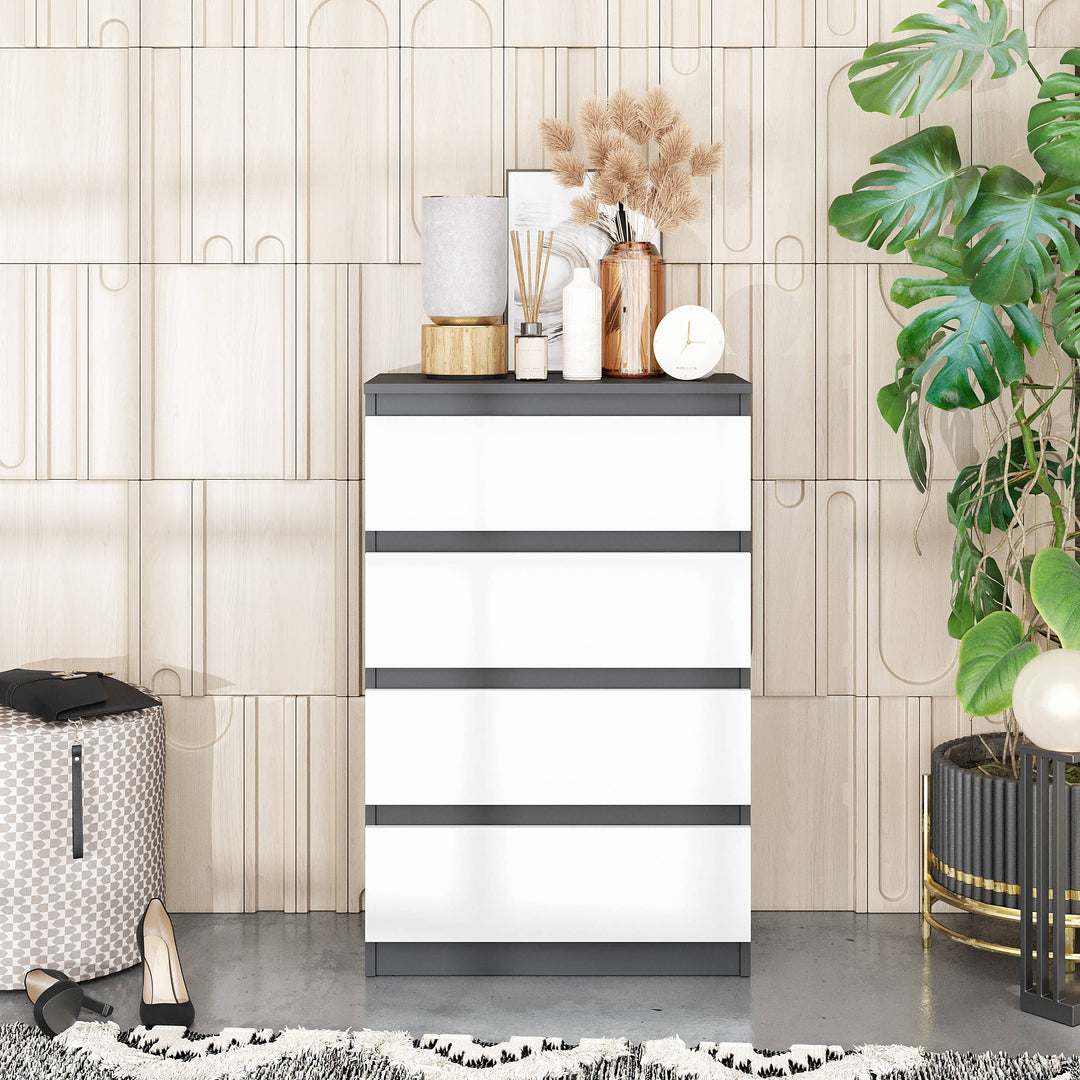 GABRIEL – kommode / sideboard med 4 skuffer – antracit / mat hvid – H92 cm B60 cm D33 cm