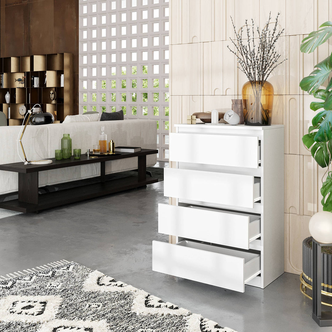 GABRIEL – kommode / sideboard med 4 skuffer – mat hvid – H92 cm B60 cm D33 cm
