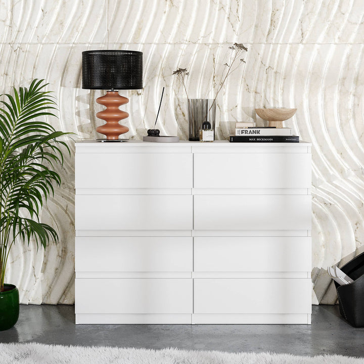 GABRIEL – kommode / sideboard med 8 skuffer – mat hvid – H92 cm B120 cm D33 cm