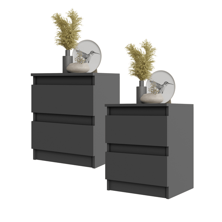 2 stk. GABRIEL BIG – natbord / sengebord med 2 skuffer – antracitgrå – H50 cm B41 cm D33 cm