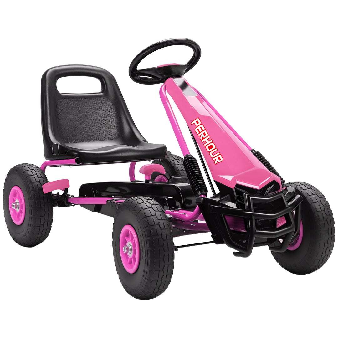 Pedal-gokart til børn, højdejusterbart sæde, EVA-hjul, bremse, kobling, alder 3-8, pink
