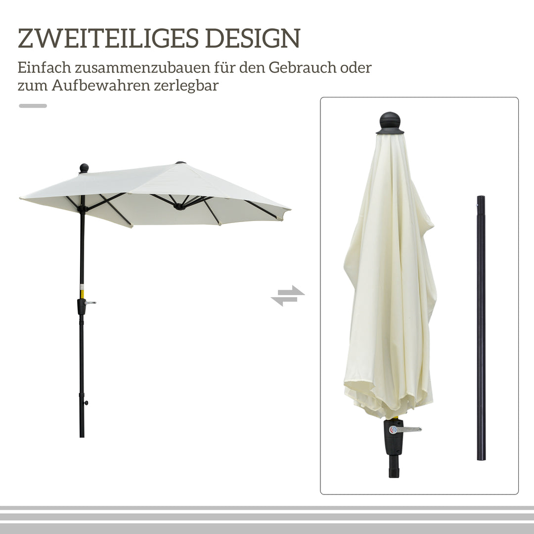 Halvrund parasol 1,9 x 2 m dobbelt parasol med håndsving, cremehvid