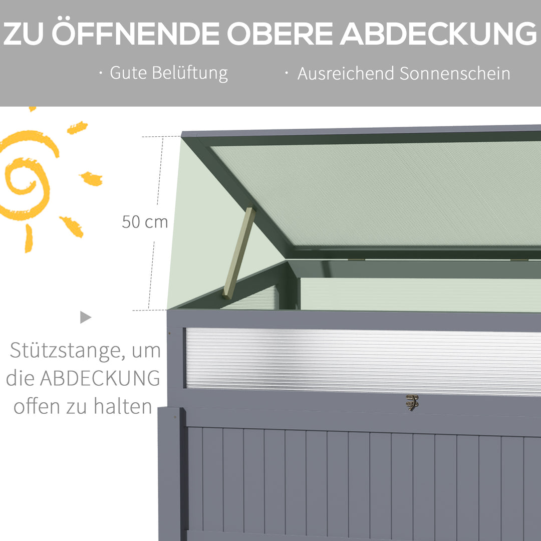 Højbed af træ med kold ramme 2-i-1 drivhus tomathus grøntsagsbed urtebed plantekasse til have balkon og terrasse polycarbonat grå 120 x 54 x 112/122 cm