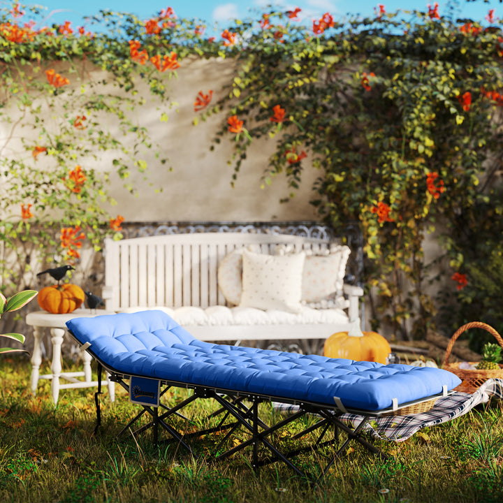 Sammenklappelig feltseng med madras, pude, sidelomme, 190 x 65 x 37 cm, op til 150 kg, mørkeblå