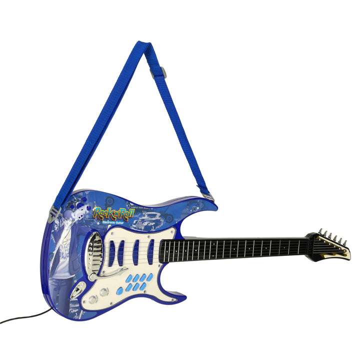 Elektrisk rockguitar med forstærkermikrofon til børn, blå