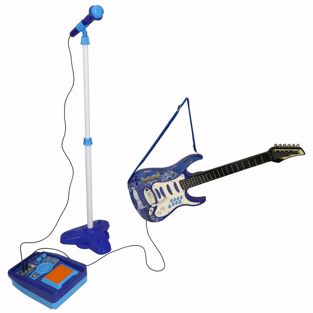 Elektrisk rockguitar med forstærkermikrofon til børn, blå