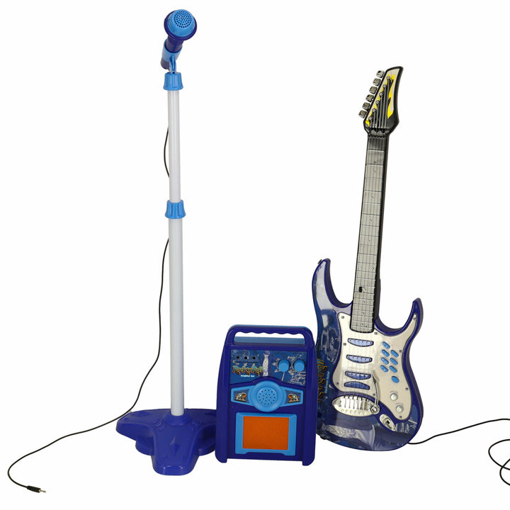 Elektrisk rockguitar med forstærkermikrofon til børn, blå