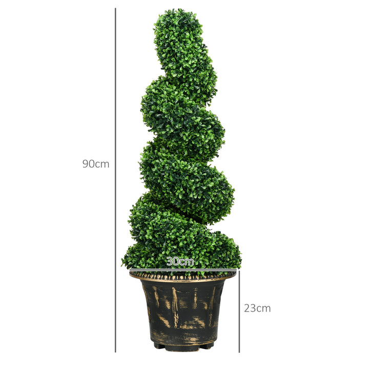 Spiral buksbom kunstige planter, sæt med 2, med potte, 90 cm højde, grøn