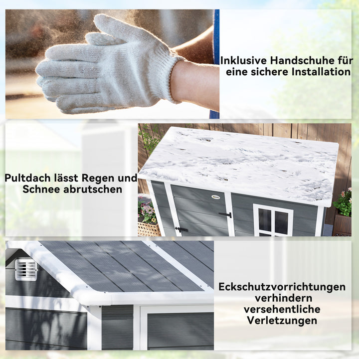 Haveskur med gulv, vindue, aflåselig dør, plastharpiks, vejrbestandig, grå