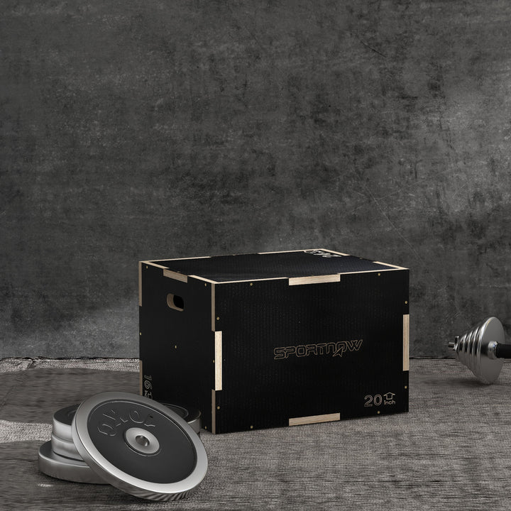 Plyo-boks/springboks, robust, 61 x 51 x 41 cm, sort, håndtag 10 x 3,5 cm, op til 120 kg