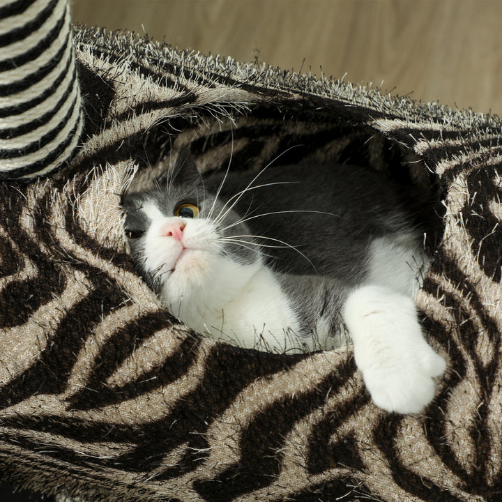 Zebra-design kradsetræ med 1 kattetunnel og 3 kradsetræer, 48,5 cm x 35 cm x 93 cm, sort + hvid