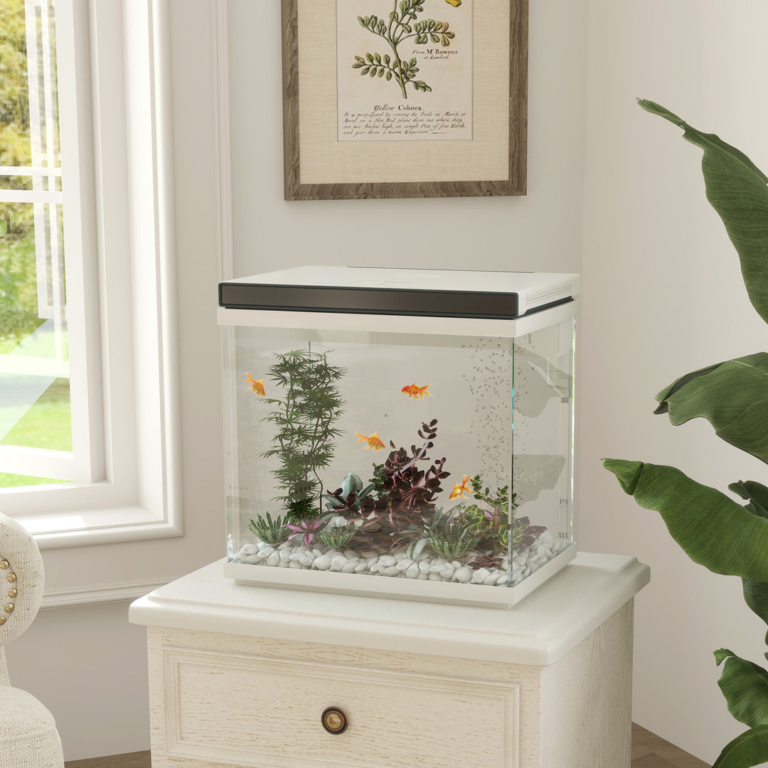 26-Liters akvarium med filter, led-belysning, vandpumpe, til forskellige fiskearter, ca. 38 x 26 x 38 cm