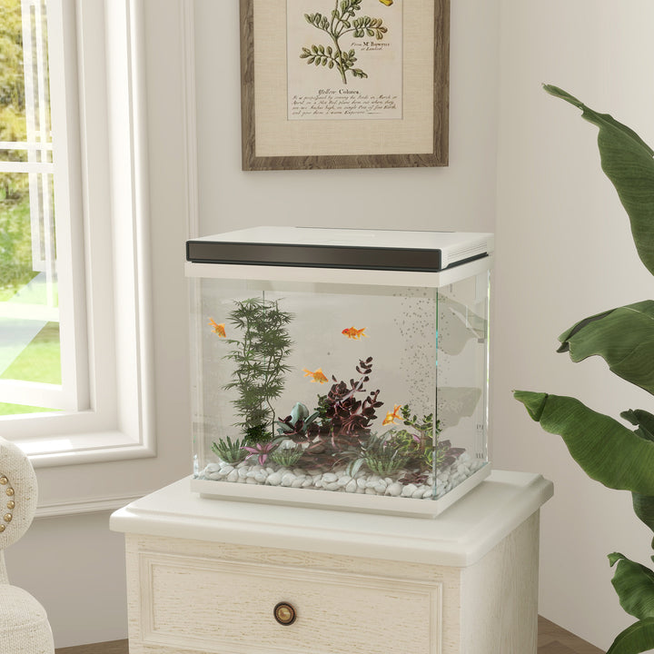 26-Liters akvarium med filter, led-belysning, vandpumpe, til forskellige fiskearter, ca. 38 x 26 x 38 cm