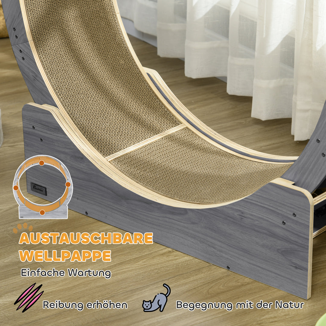 Kattetræningshjul, 91 cm kattetræningshjul med bremse og kradsemåtte, valnød