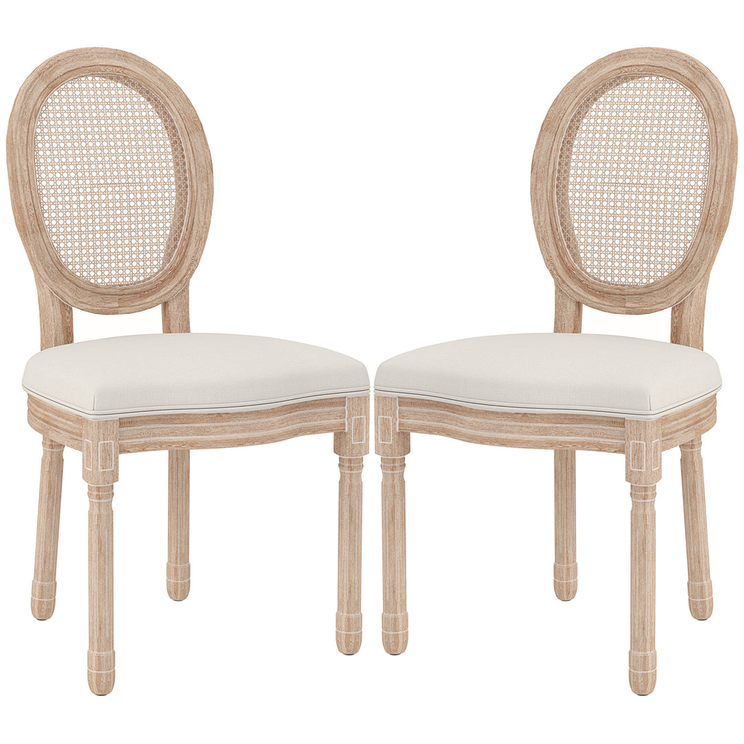 Sæt med 2 spisestue-/køkkenstole, vintage design, fletlook, natur + creme