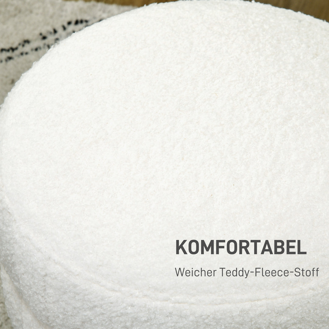 Skammel, rund, teddy fleece, op til 120 kg, ø40x45h cm, cremehvid