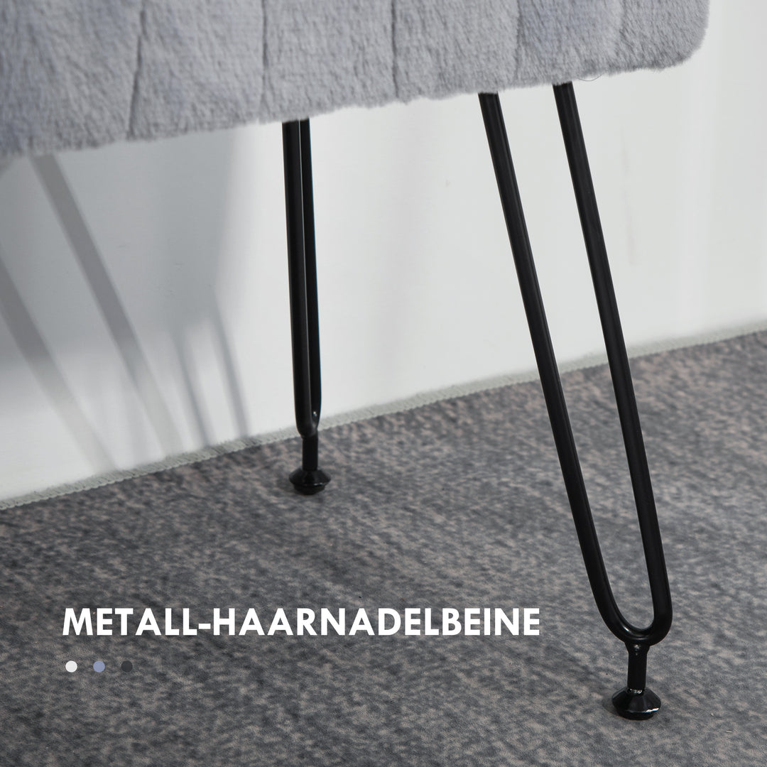 Bænk, quiltet sæde, betræk i kunstpels, metalben, op til 120 kg, 82 x 30 x 47 cm, grå/sort