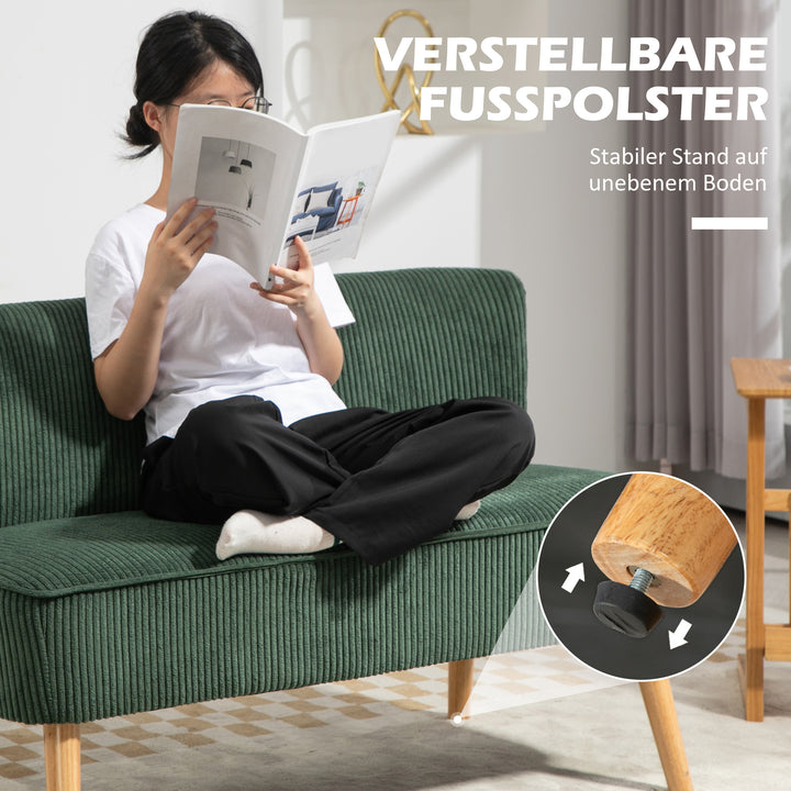 2-Personers polstret sofa, træ, fløjlsblød polyester, skum, 117 x 56,5 x 77 cm, grøn