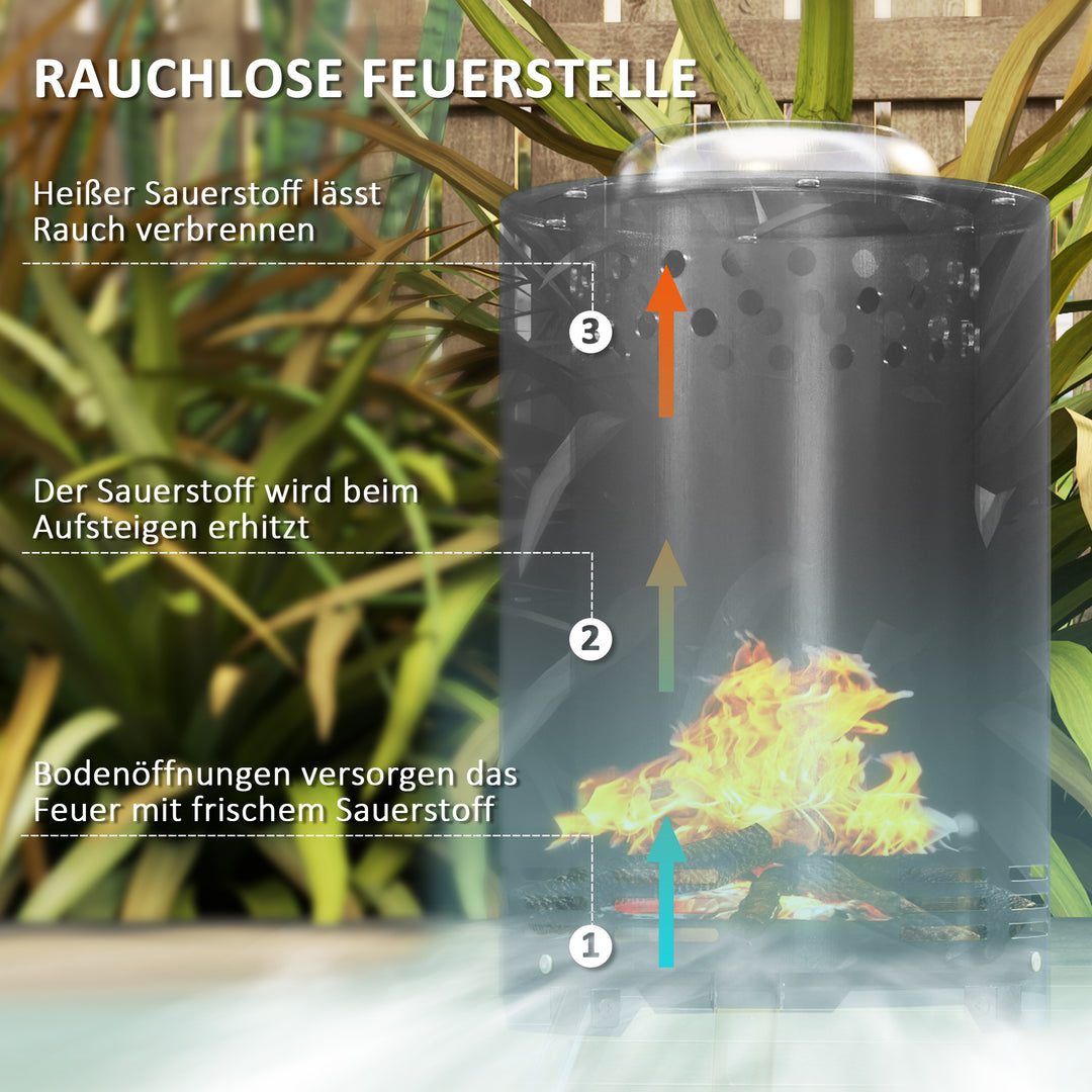Bålfad 16x25cm lavet af rustfrit stål bålfad med poker røgfri bålfade grå