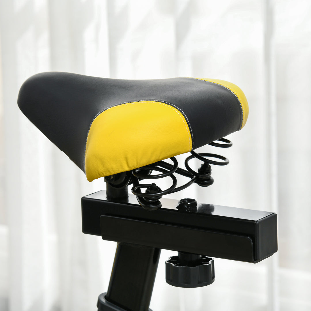 Motionscykel, stille, justerbar modstand, pulsmåler, monitor, gul