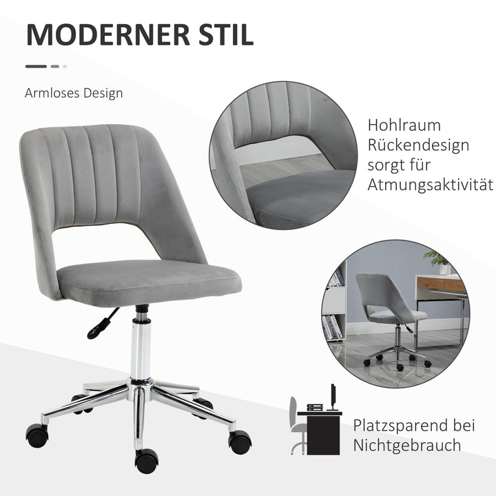 Højdejusterbar kontorstol med hjul, 360° drejelig, kammuslingeformet, skum, 49 x 60 x 79-91 cm, grå