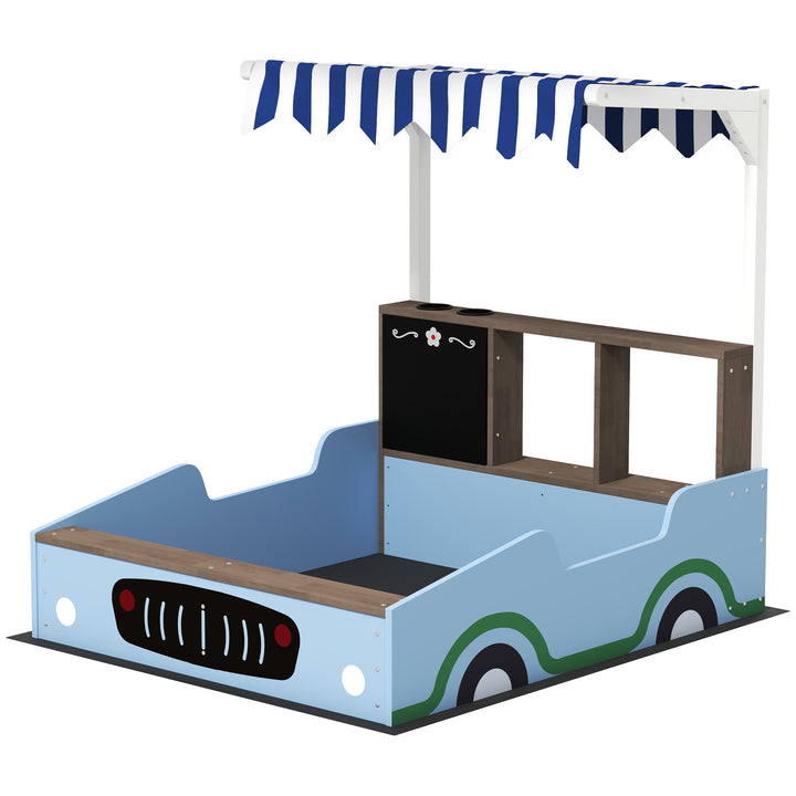 Sandkasse med baldakin, butiksdesign, bænk, tegnebræt, fyrretræ, 104h x 108l x 90b cm, blå