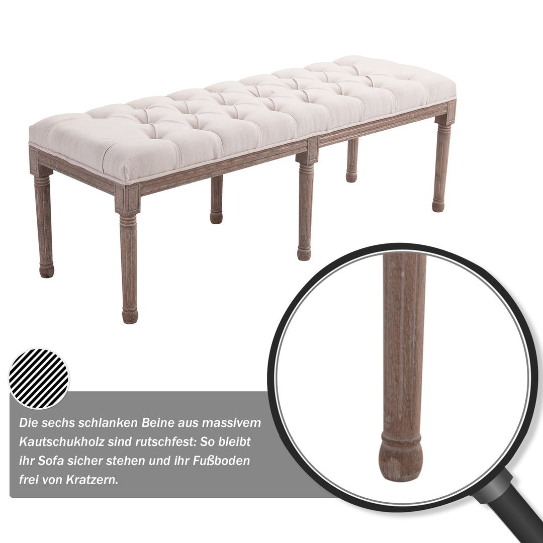 Polstret lounge-skammel vintage retro med knapper hør + træ beige 142 x 47 x 51 cm