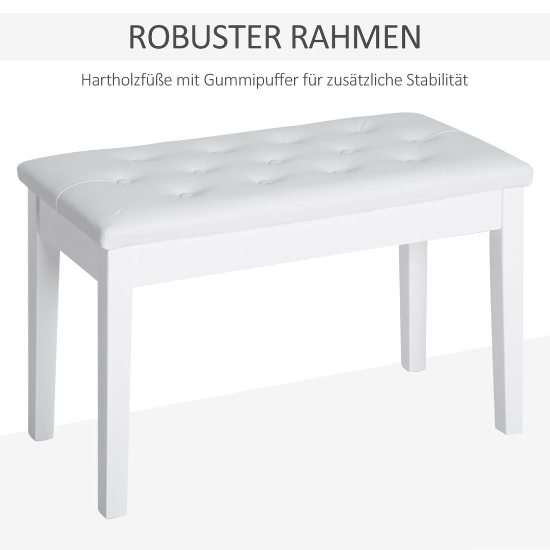 Klaverstol, klaverbænk med skjult opbevaring, klaverstol med kunstlæderhynde, klaverbænk, massivt træ keyboardbænk til klaver, keyboard, 76 x 36 x 50 cm, hvid