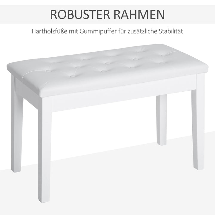 Klaverstol, klaverbænk med skjult opbevaring, klaverstol med kunstlæderhynde, klaverbænk, massivt træ keyboardbænk til klaver, keyboard, 76 x 36 x 50 cm, hvid