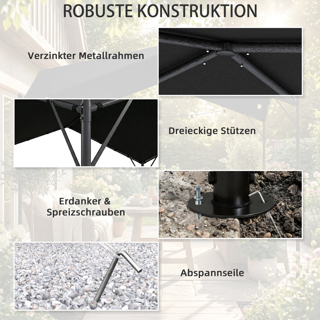Pergolapavillon 3x3m, vandafvisende, stabil, vintersikker, solbeskyttelse med gavltag og trekantet afstivning.