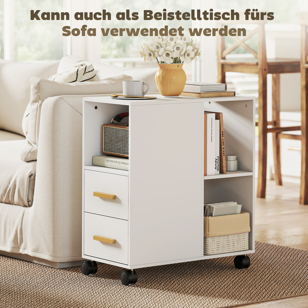 Printerstativ/bord med justerbar hylde, hjul til fax og scanner, 60 x 30 x 65 cm, hvid