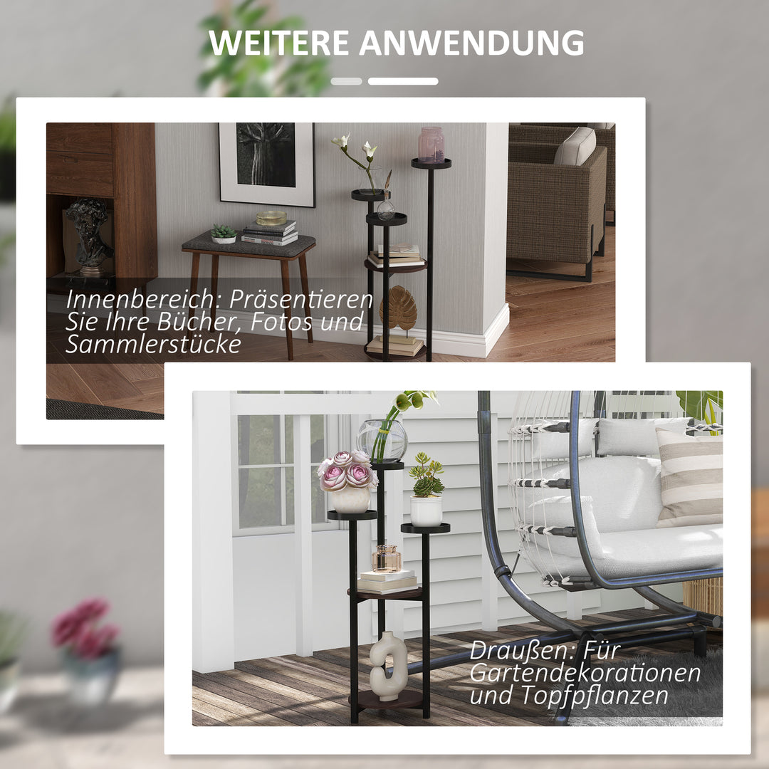 Blomsterstativ, 5 niveauer, til indendørs og udendørs brug, stål + fyrretræ, 28 x 28 x 87 cm, brun/sort