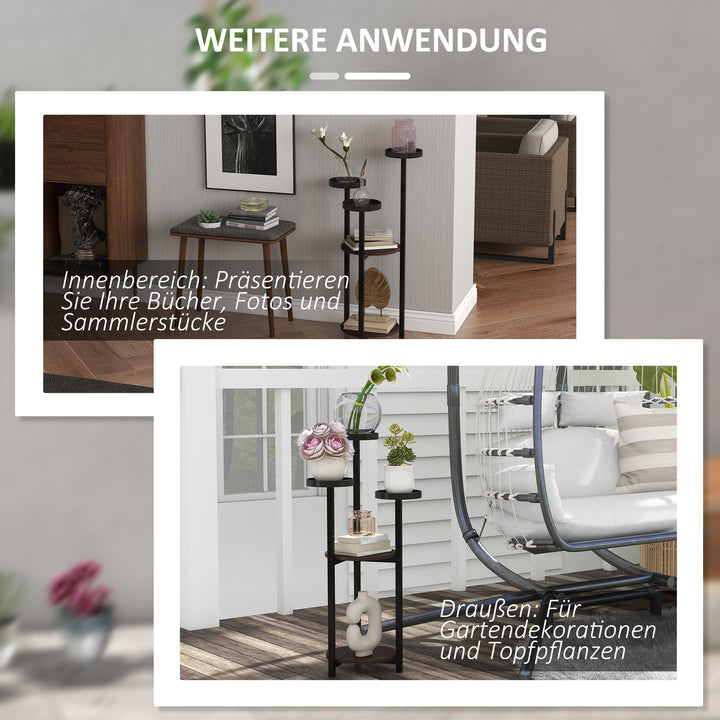 Blomsterstativ, 5 niveauer, til indendørs og udendørs brug, stål + fyrretræ, 28 x 28 x 87 cm, brun/sort