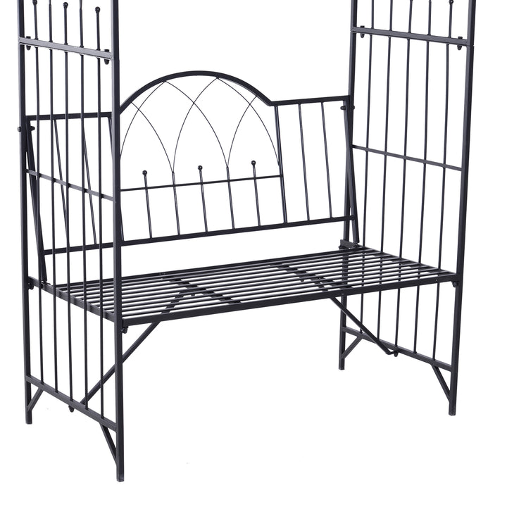 Rosenbue med bænk rosenbænk lysthusbænk filosofbænk espalier espalier havebænk metal sort 115 x 59 x 203 cm