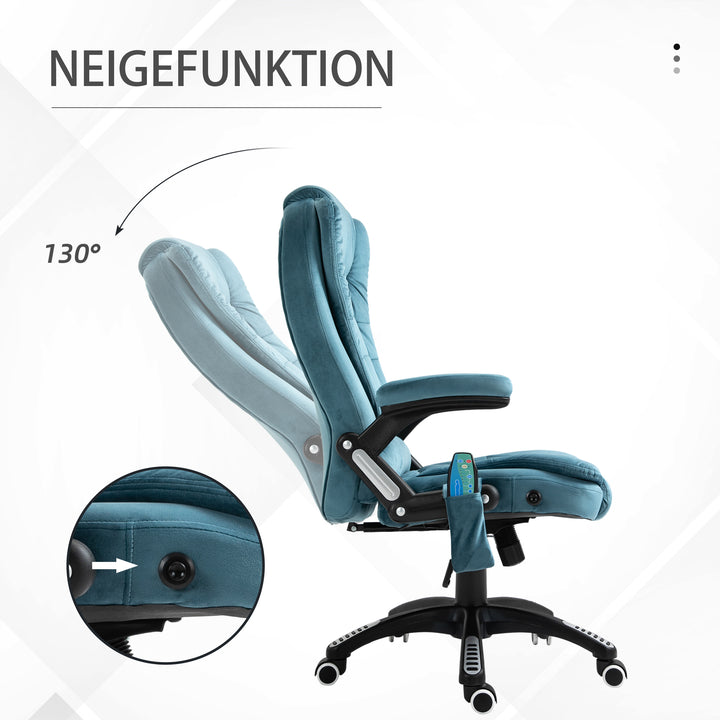 Kontorstol massagestol med varmefunktion executive stol med massagefunktion højdejusterbar ergonomisk gamingstol massage blå 68 x 72 x 110-120 cm