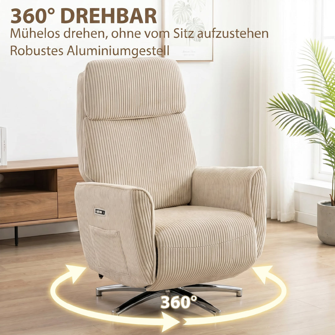 2-motors elektrisk justerbar drejelig lænestol, cremefarvet