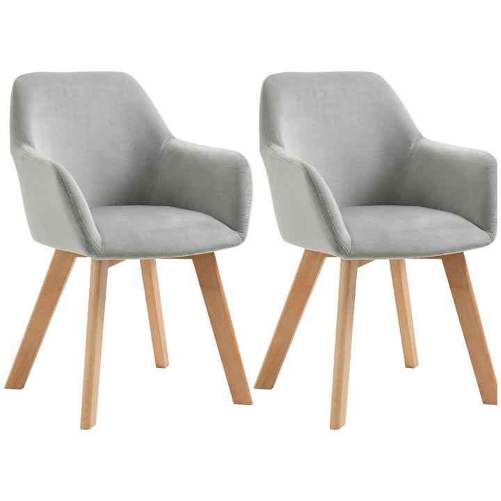 Sæt med 2 spisestole, fløjlslook, træben, 54 cm x 57 cm x 80 cm, grå + natur