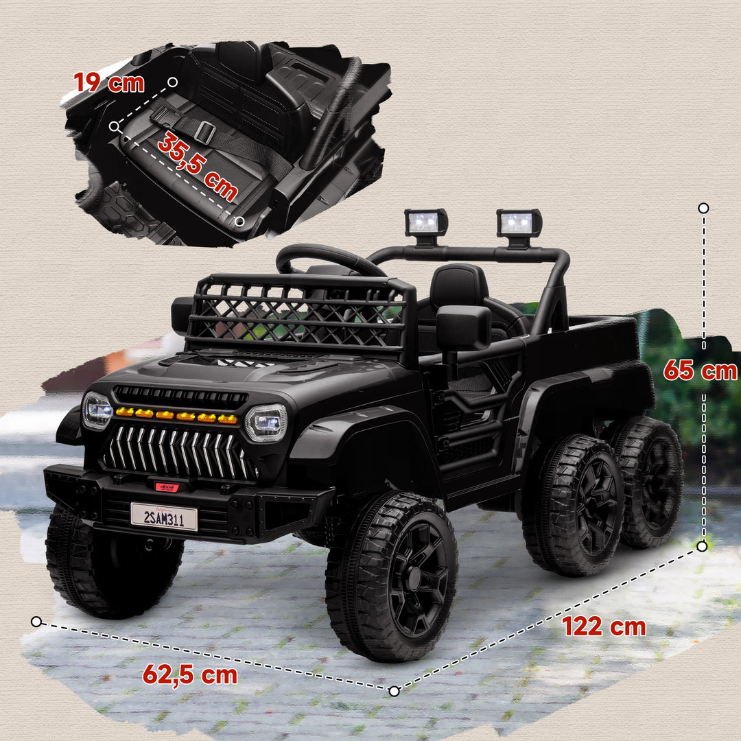12V elektrisk kørebil med anhænger, led-lys, musik og horn, til børn i alderen 3-8, sort