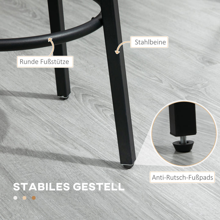 Barstolsæt med 2 barstole i industrielt design, metalstel, fodstøtte, 42 x 42 x 65 cm