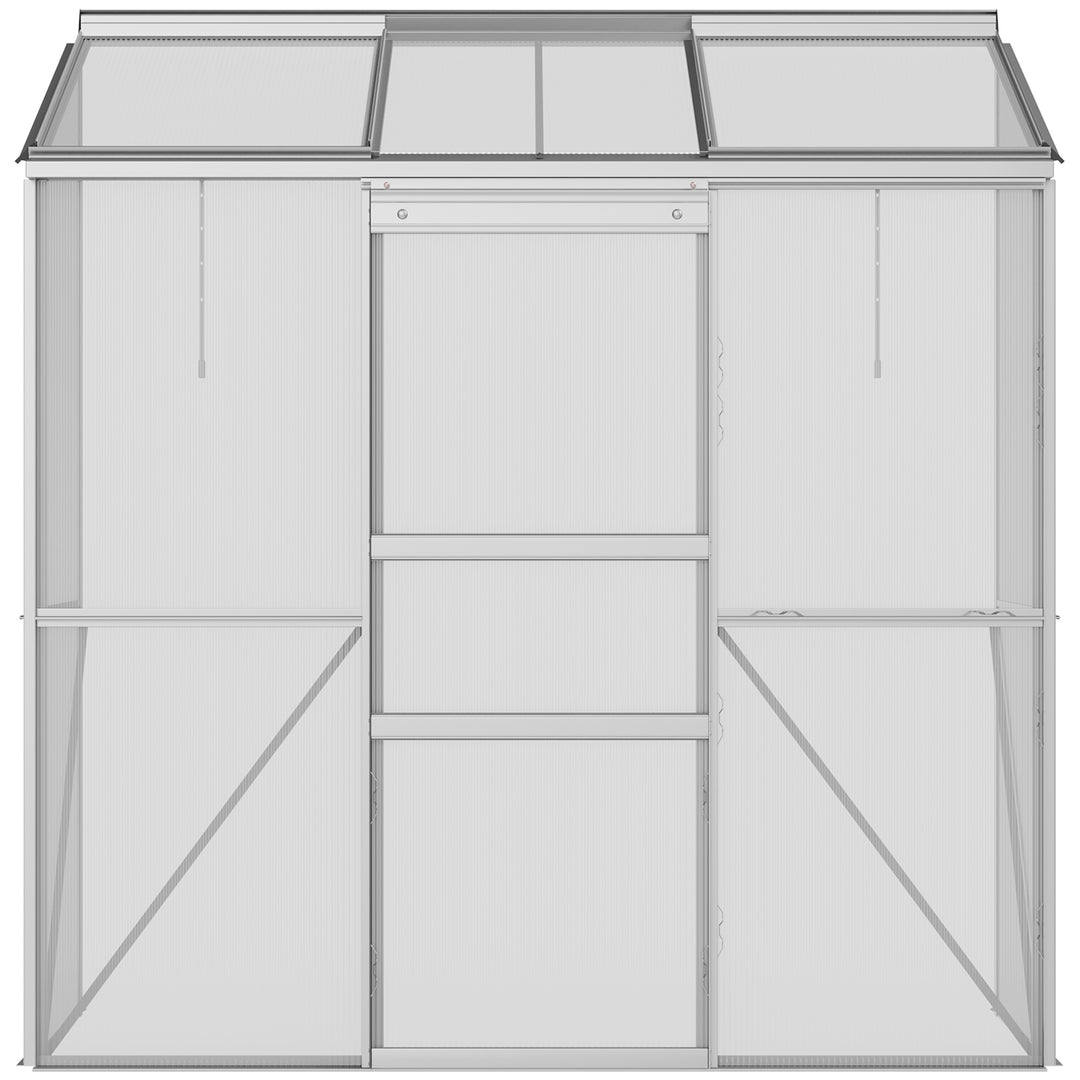 Vægdrivhus, skydedør, tagvindue, polycarbonat+aluminium, farve: sølv, 192 x 68 x 196 cm